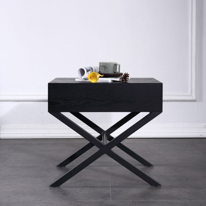 Modern Minimalist 1-Drawer Storage Nightstand - X-Shaped Iron Legs Bedside Table For Bedroom