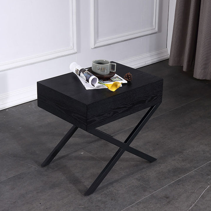 Modern Minimalist 1-Drawer Storage Nightstand - X-Shaped Iron Legs Bedside Table For Bedroom