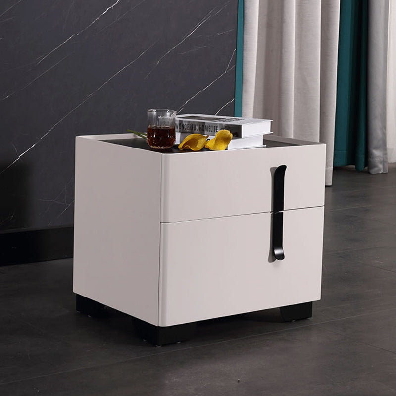 Contemporary Scandinavian Square Beige 2-Drawer Storage Nightstand - Minimalist Bedside Table For Bedroom