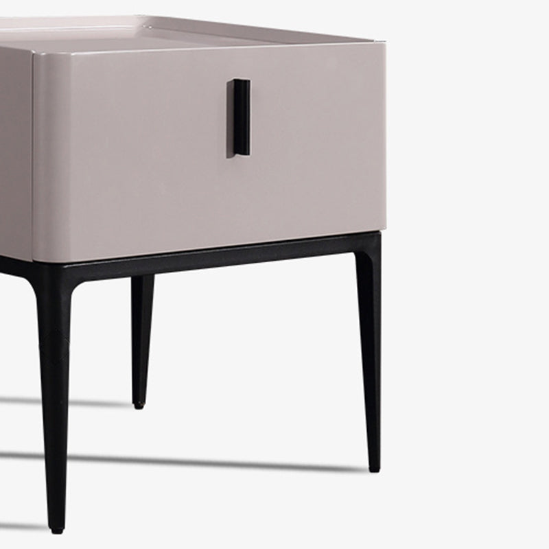 Contemporary Scandinavian Bedside Table - Square Beige 1-Drawer Storage Nightstand For Bedroom