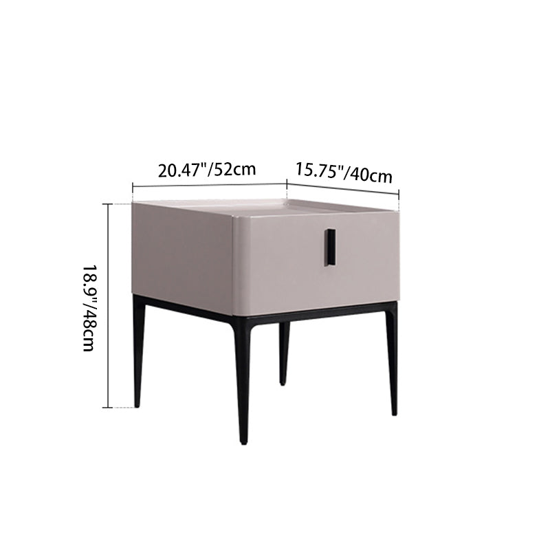 Contemporary Scandinavian Bedside Table - Square Beige 1-Drawer Storage Nightstand For Bedroom