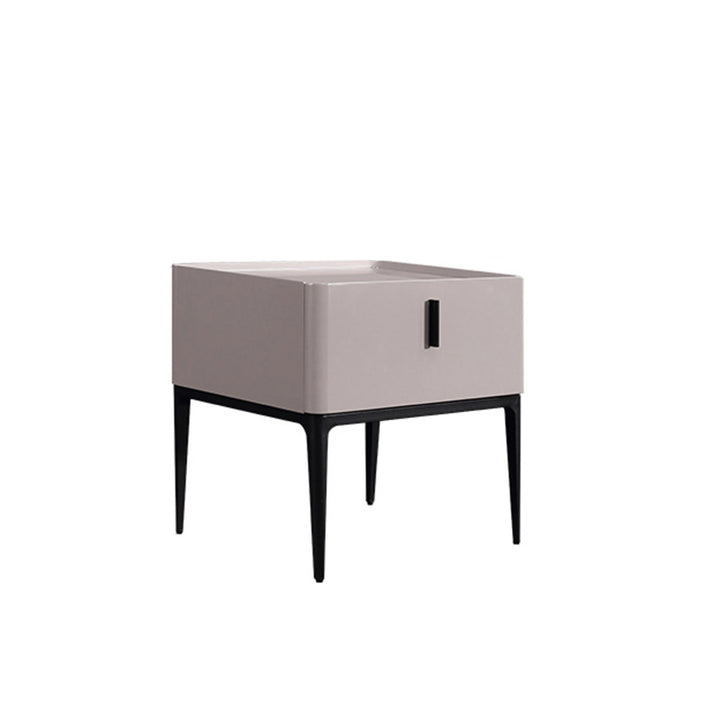 Contemporary Scandinavian Bedside Table - Square Beige 1-Drawer Storage Nightstand For Bedroom