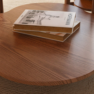 Contemporary Scandinavian Quatrefoil-Shaped Fluted Glass Rubberwood Solid Wood Coffee Table 2-Tier For Living Room