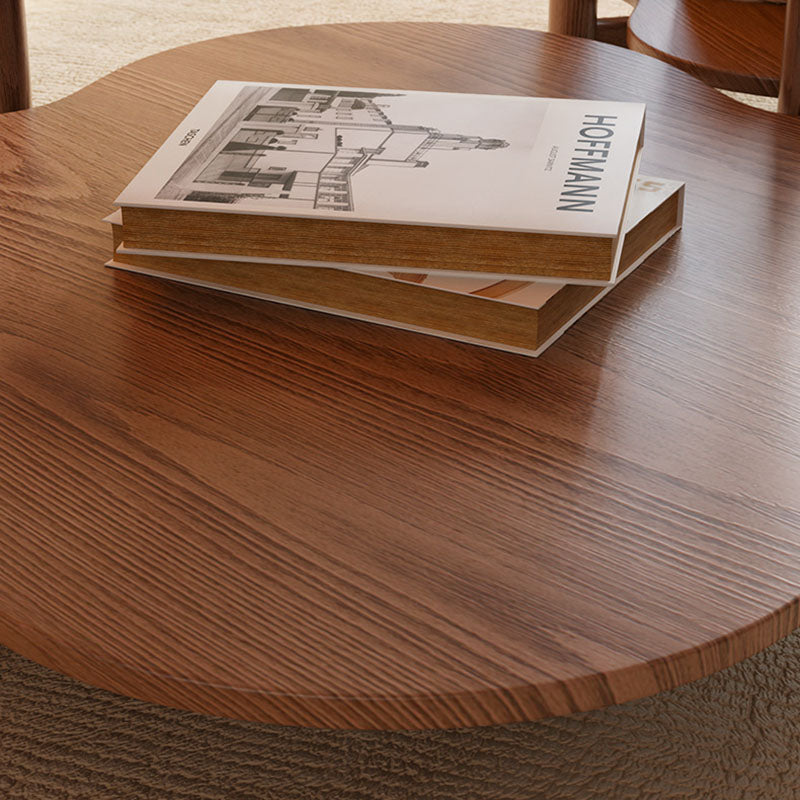 Contemporary Scandinavian Quatrefoil-Shaped Fluted Glass Rubberwood Solid Wood Coffee Table 2-Tier For Living Room