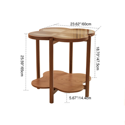 Contemporary Scandinavian Quatrefoil-Shaped Fluted Glass Rubberwood Solid Wood Coffee Table 2-Tier For Living Room