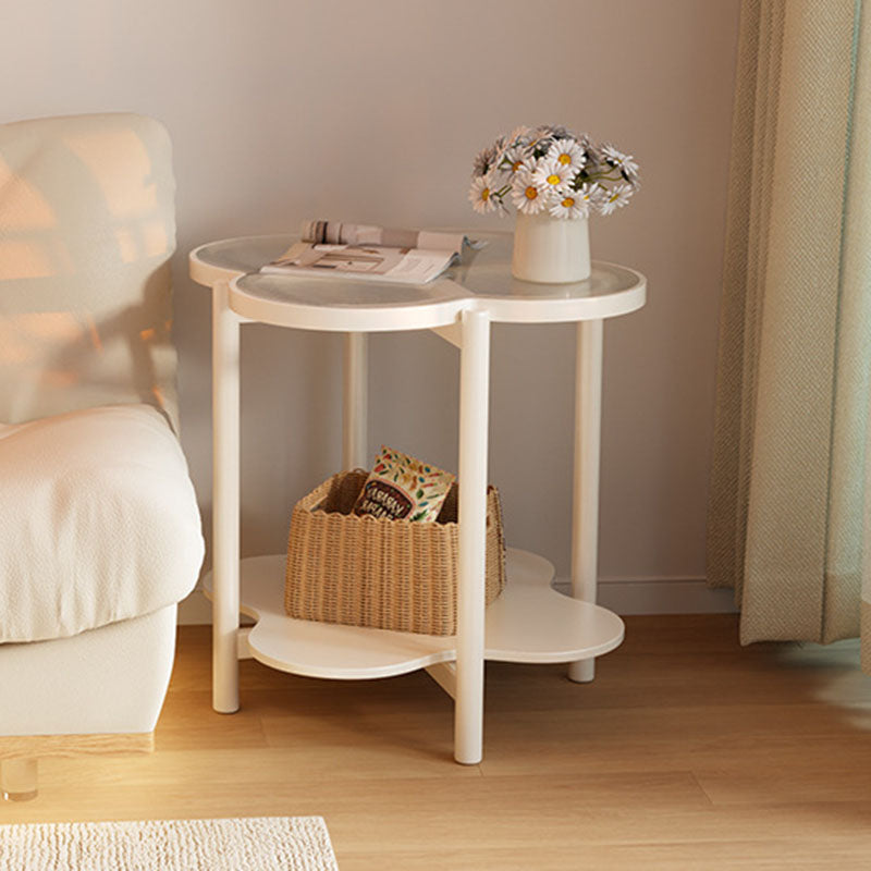 Contemporary Scandinavian Quatrefoil-Shaped Fluted Glass Rubberwood Solid Wood Coffee Table 2-Tier For Living Room