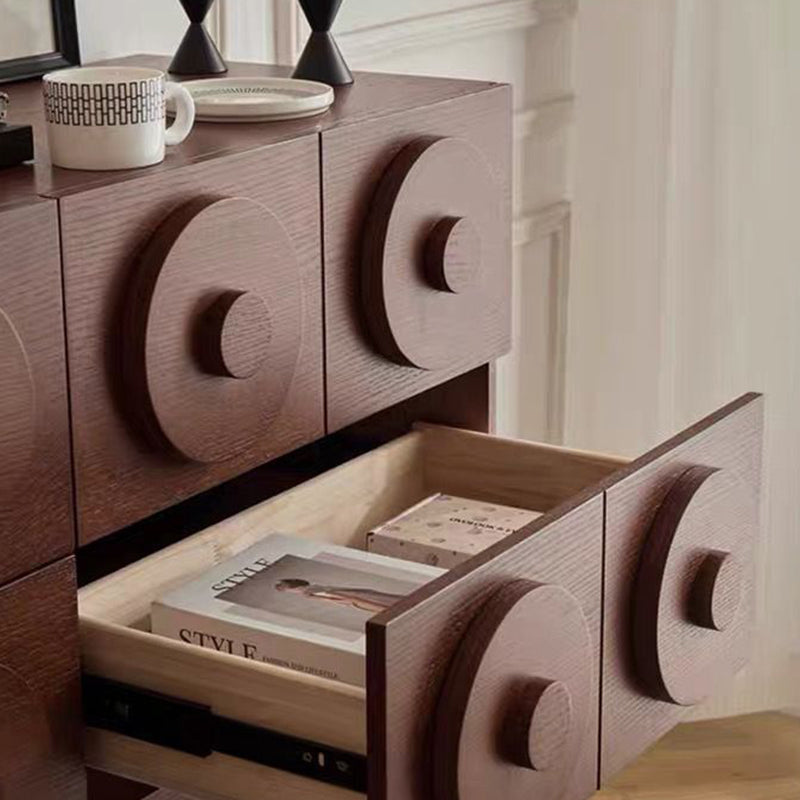 Traditional Vintage Square Rubberwood Plywood Storage Cabinet 1-Drawer &amp; 1-Cabinet For Living Room