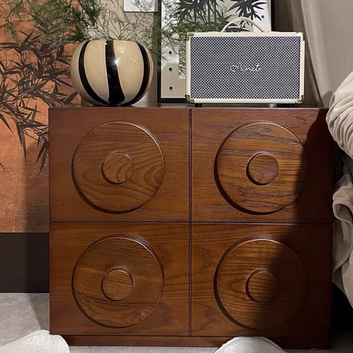 Traditional Vintage Square Rubberwood Plywood Storage Cabinet 1-Drawer &amp; 1-Cabinet For Living Room