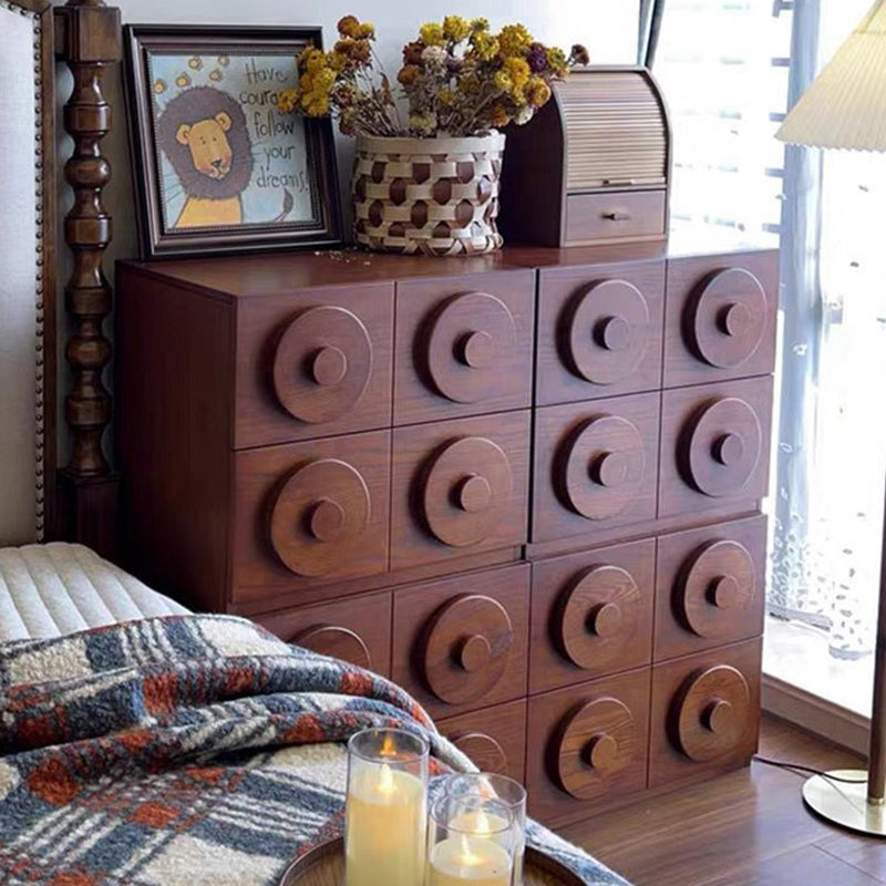 Traditional Vintage Square Rubberwood Plywood Storage Cabinet 1-Drawer &amp; 1-Cabinet For Living Room