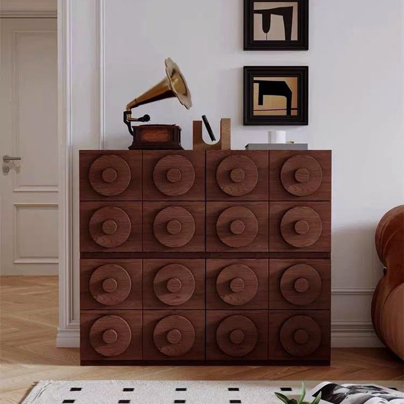 Traditional Vintage Square Rubberwood Plywood Storage Cabinet 1-Drawer &amp; 1-Cabinet For Living Room