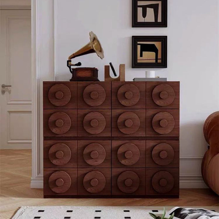 Traditional Vintage Square Rubberwood Storage Cabinet 1-Drawer & 1-Cabinet For Living Room
