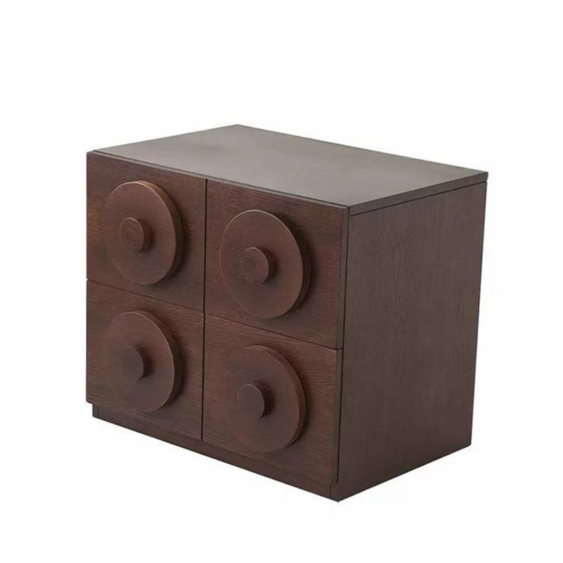 Traditional Vintage Square Rubberwood Plywood Storage Cabinet 1-Drawer &amp; 1-Cabinet For Living Room