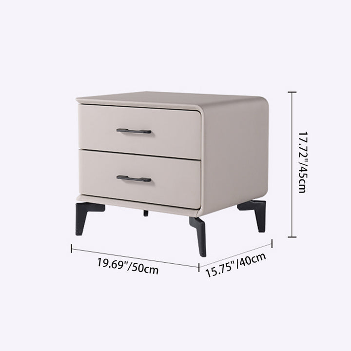 Moderner minimalistischer hellbeiger 2-Schubladen-Nachttisch - Nachttisch mit Kunstleder für das Schlafzimmer 