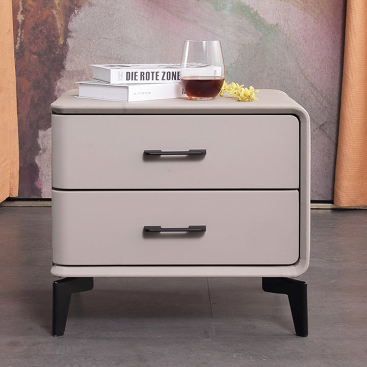 Moderner minimalistischer hellbeiger 2-Schubladen-Nachttisch - Nachttisch mit Kunstleder für das Schlafzimmer 