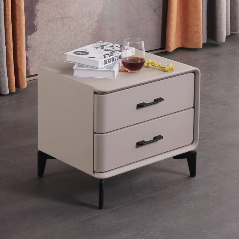 Table de chevet de rangement moderne minimaliste beige clair à 2 tiroirs - table de chevet en similicuir pour chambre à coucher 