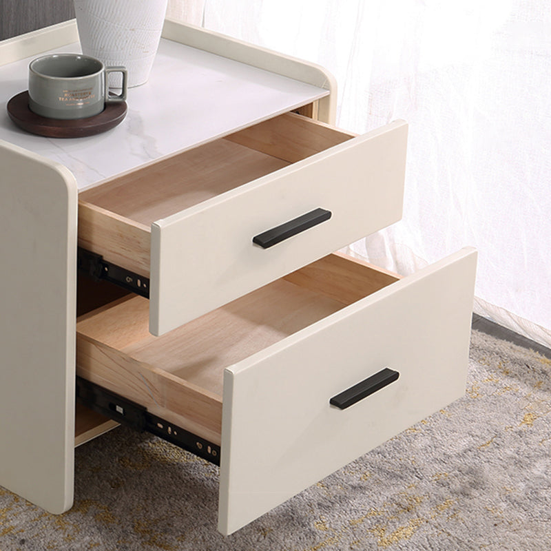 Table de chevet de rangement contemporaine scandinave beige à 2 tiroirs - table de nuit avec plateau en dalle de pierre pour chambre à coucher 