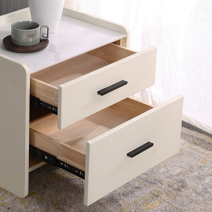 Table de chevet de rangement contemporaine scandinave beige à 2 tiroirs - table de nuit avec plateau en dalle de pierre pour chambre à coucher 
