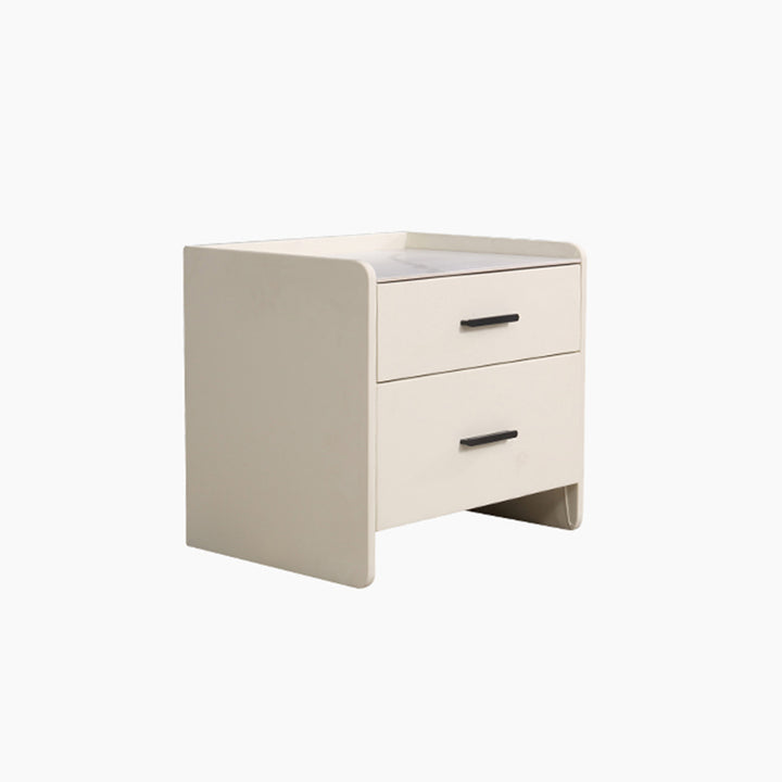 Table de chevet de rangement contemporaine scandinave beige à 2 tiroirs - table de nuit avec plateau en dalle de pierre pour chambre à coucher 