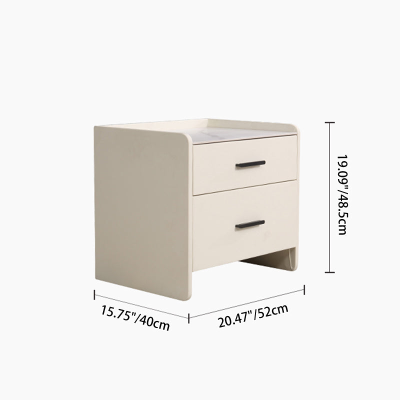 Table de chevet de rangement contemporaine scandinave beige à 2 tiroirs - table de nuit avec plateau en dalle de pierre pour chambre à coucher 