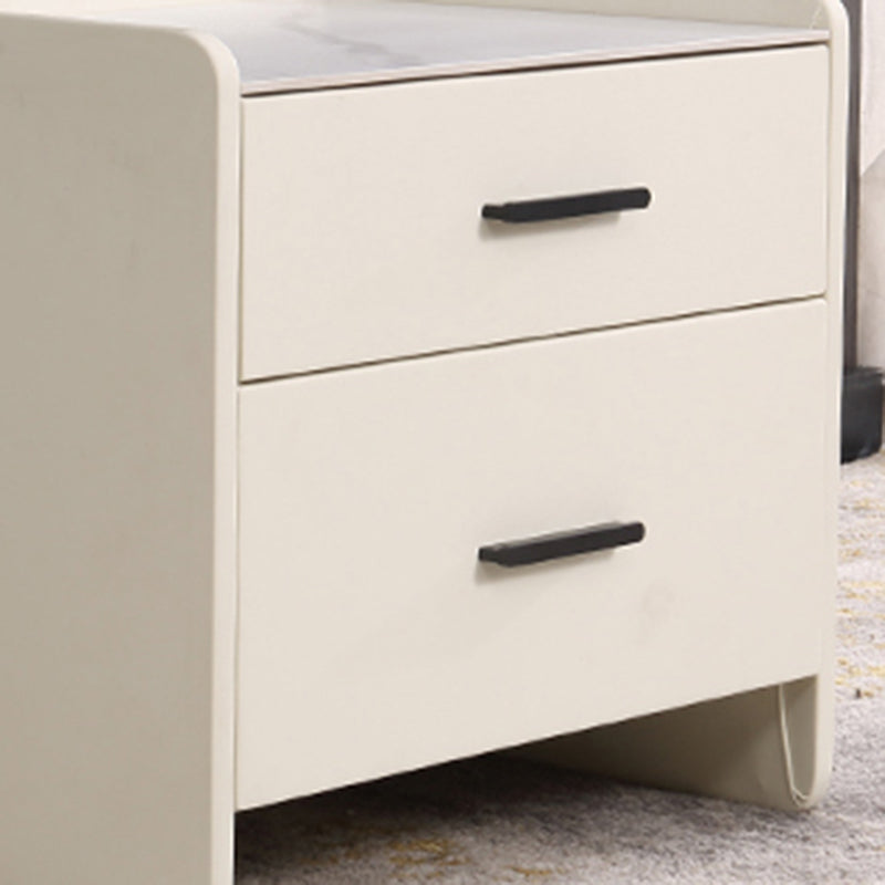 Table de chevet de rangement contemporaine scandinave beige à 2 tiroirs - table de nuit avec plateau en dalle de pierre pour chambre à coucher 