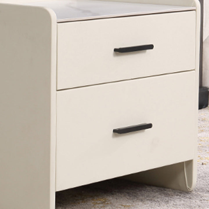 Table de chevet de rangement contemporaine scandinave beige à 2 tiroirs - table de nuit avec plateau en dalle de pierre pour chambre à coucher 