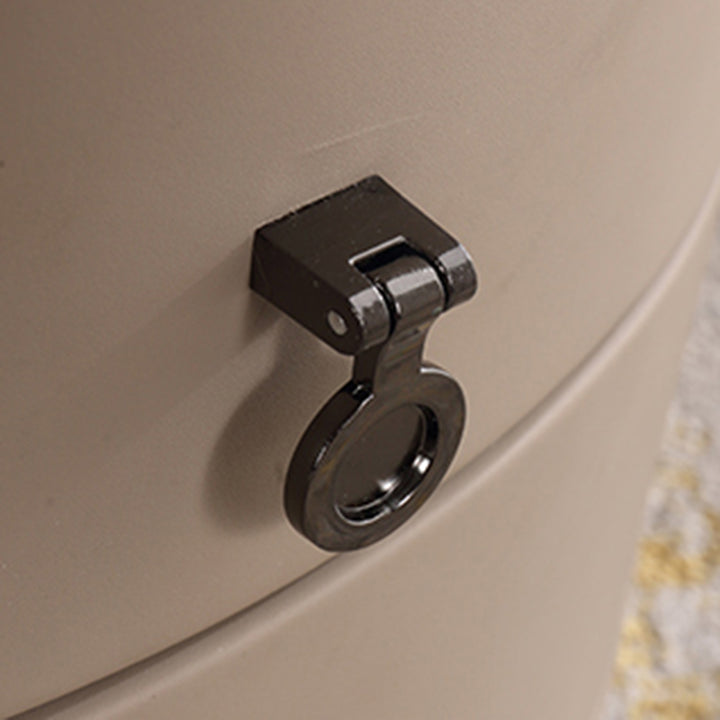 Modern Luxury Round 2-Drawer Storage Nightstand, Light Brown Faux Leather Stone Slab Top Bedside Table For Bedroom