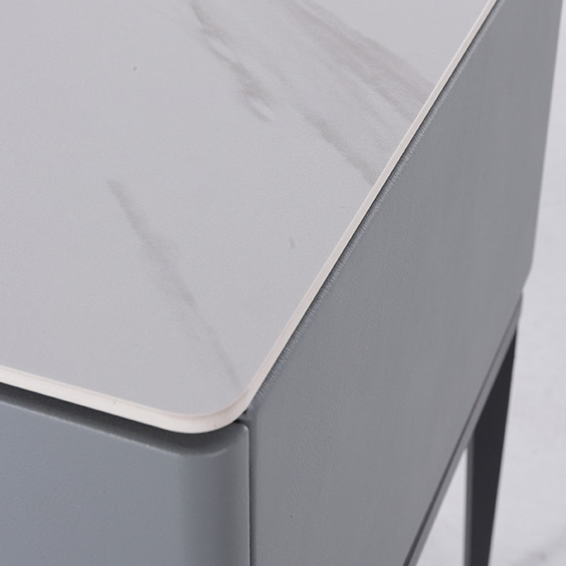Table de chevet de rangement à 2 tiroirs en simili cuir gris, style minimaliste moderne, pieds en fer, pour chambre à coucher 