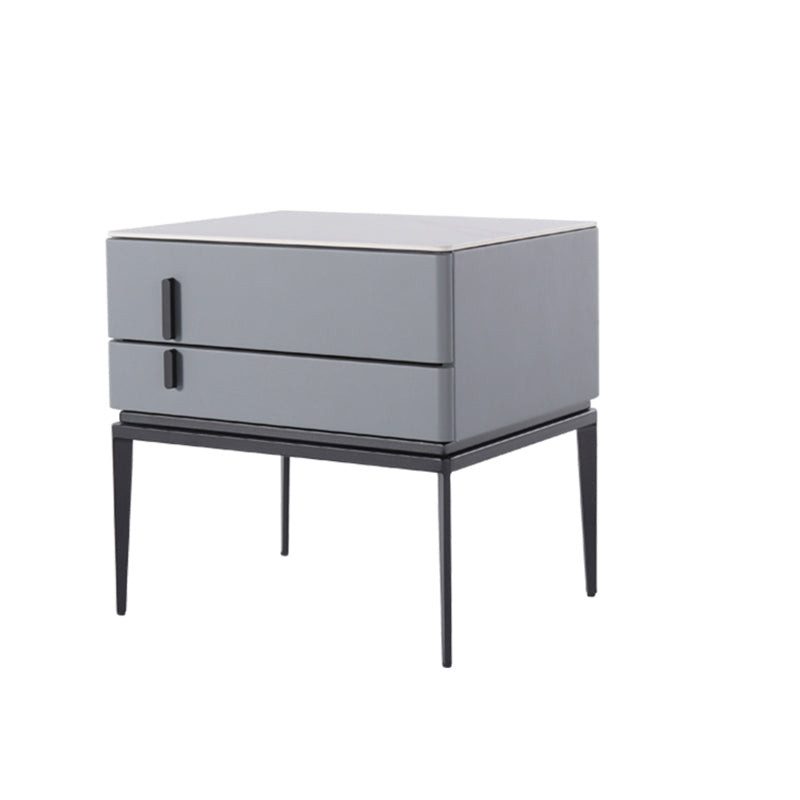 Table de chevet de rangement à 2 tiroirs en simili cuir gris, style minimaliste moderne, pieds en fer, pour chambre à coucher 