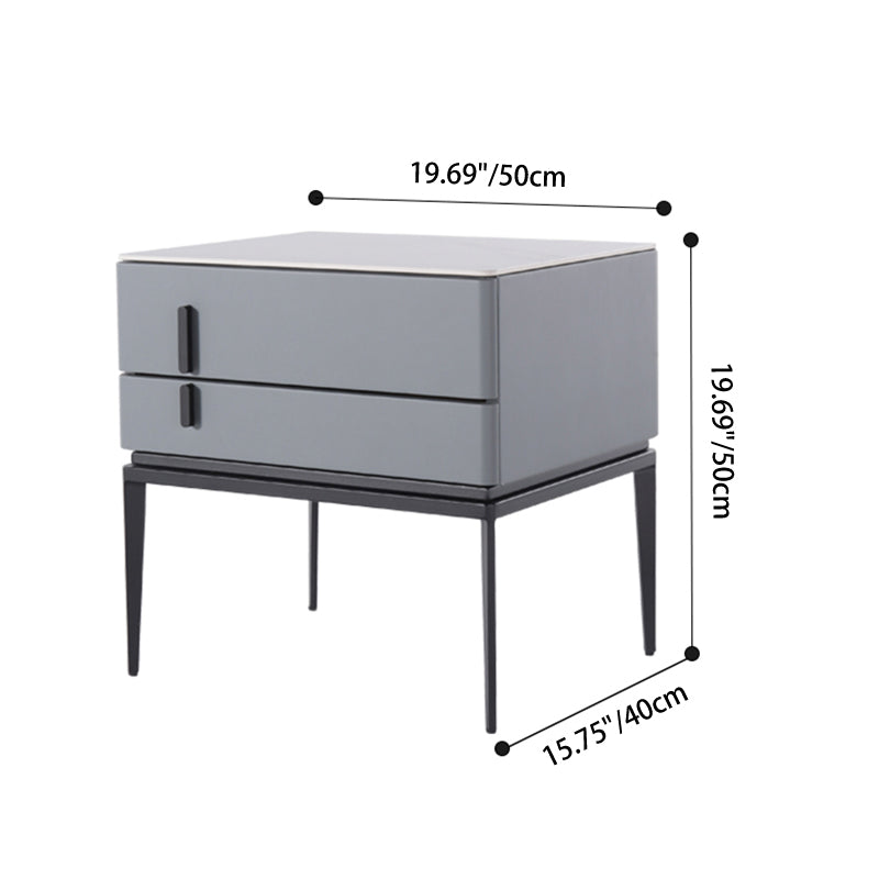 Table de chevet de rangement à 2 tiroirs en simili cuir gris, style minimaliste moderne, pieds en fer, pour chambre à coucher 