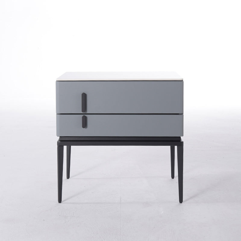 Table de chevet de rangement à 2 tiroirs en simili cuir gris, style minimaliste moderne, pieds en fer, pour chambre à coucher 