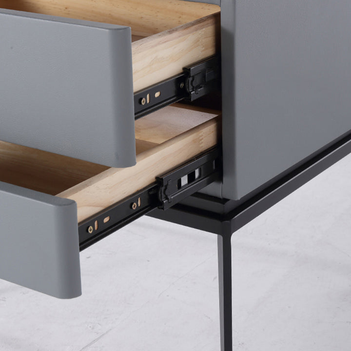Table de chevet de rangement à 2 tiroirs en simili cuir gris, style minimaliste moderne, pieds en fer, pour chambre à coucher 