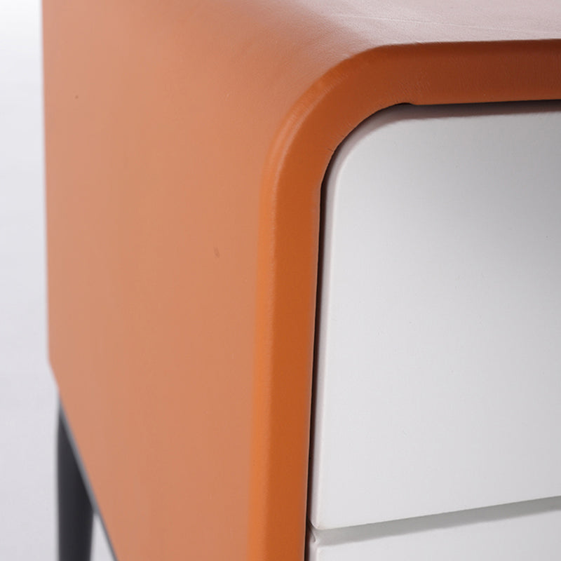 Modern Luxury Orange Faux Leather 2-Drawer Storage Nightstand - Matte Finish Bedside Table For Bedroom