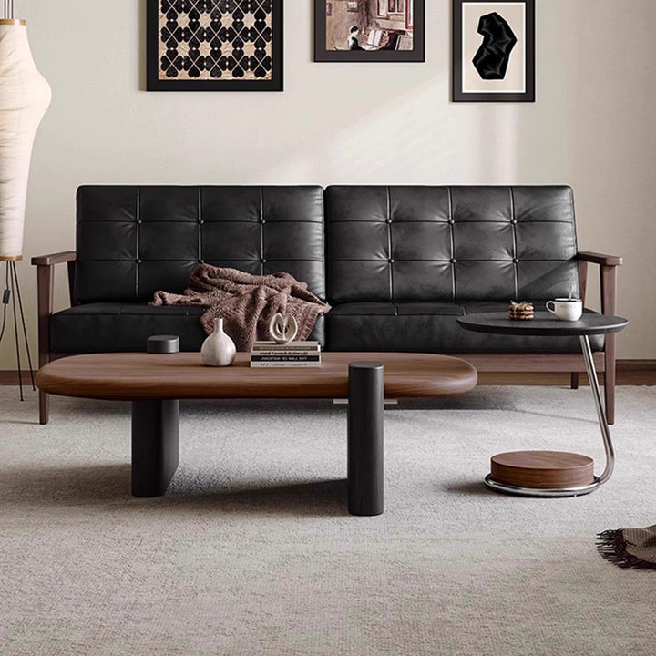 Traditioneller runder Couchtisch im Vintage-Stil aus Sperrholz, Eschenholz und Edelstahl für das Wohnzimmer 