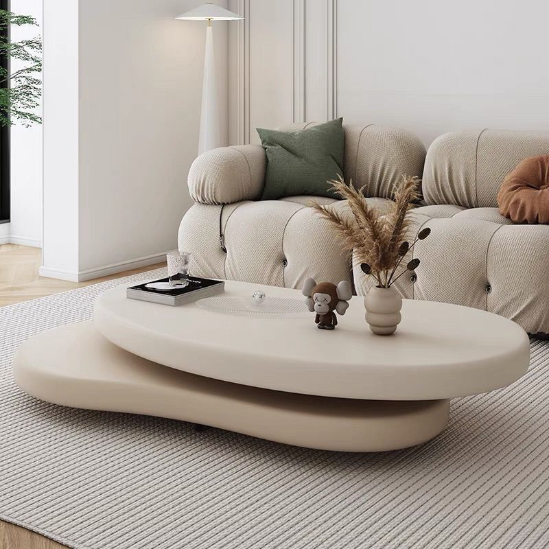 Contemporary Scandinavian Round Medium-Density Board Extendable Coffee Table For Living Room