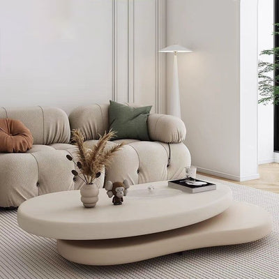 Contemporary Scandinavian Round Medium-Density Board Extendable Coffee Table For Living Room