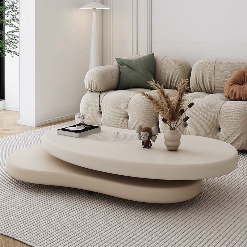 Contemporary Scandinavian Round Medium-Density Board Extendable Coffee Table For Living Room