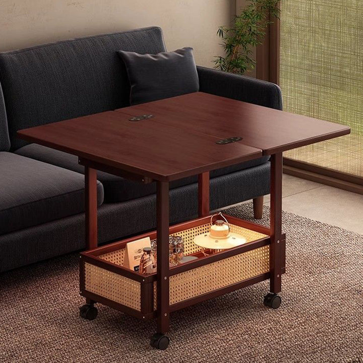 Traditional Vintage Rectangular Nan Bamboo Collapsible Removable Side Table 2-Tier For Living Room