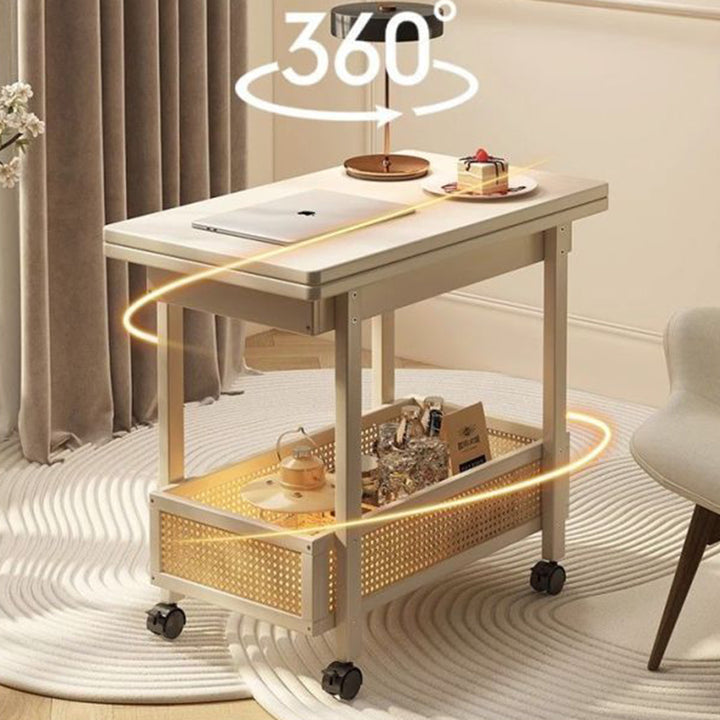 Traditional Vintage Rectangular Nan Bamboo Collapsible Removable Side Table 2-Tier For Living Room