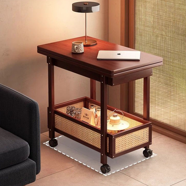 Traditional Vintage Rectangular Nan Bamboo Collapsible Removable Side Table 2-Tier For Living Room