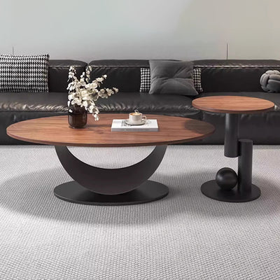 Modern Art Deco Round Multi-layer Solid Wood Panel Iron Coffee Table For Living Room