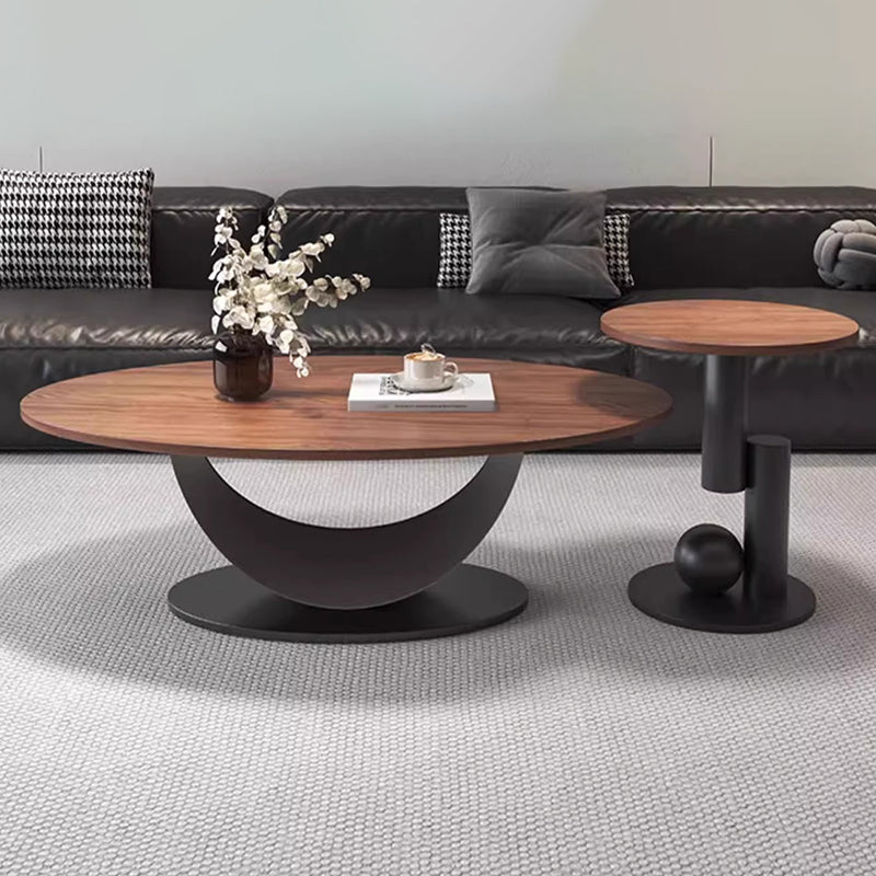 Modern Art Deco Round Multi-layer Solid Wood Panel Iron Coffee Table For Living Room