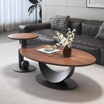 Modern Art Deco Round Multi-layer Solid Wood Panel Iron Coffee Table For Living Room