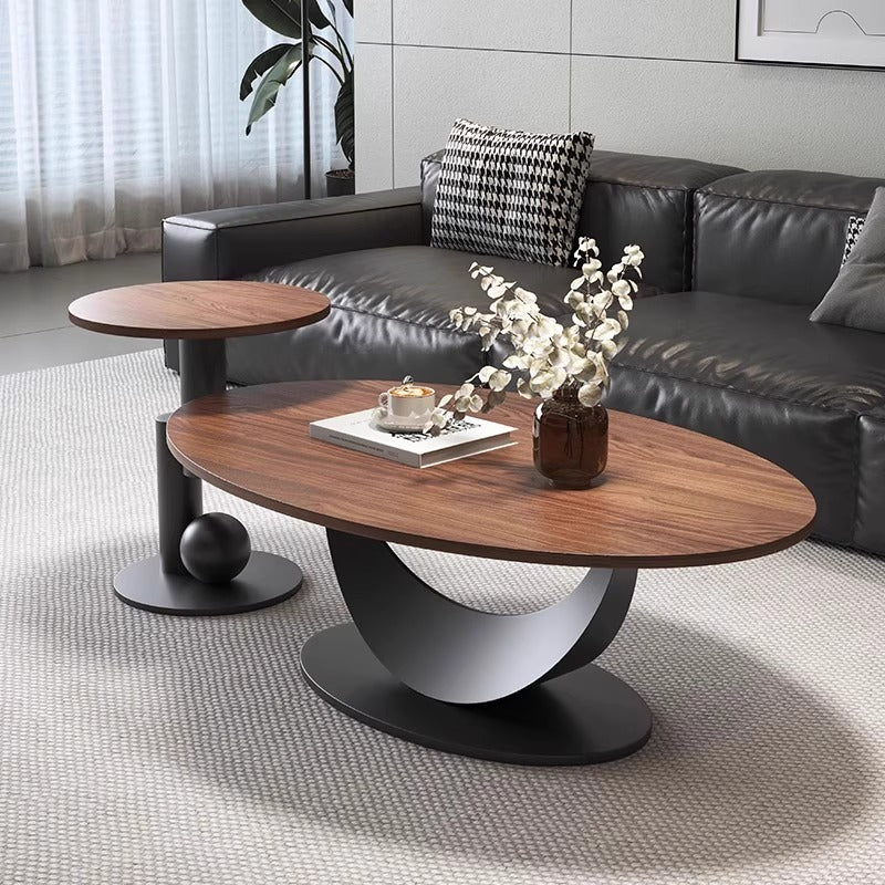 Modern Art Deco Round Multi-layer Solid Wood Panel Iron Coffee Table For Living Room