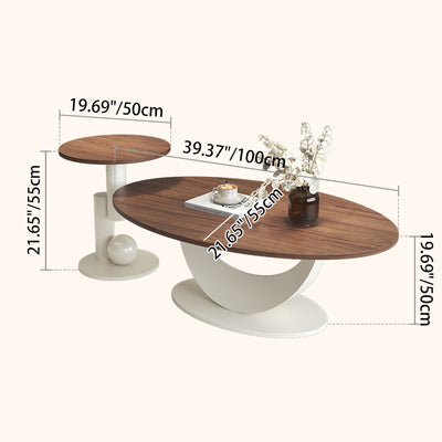 Modern Art Deco Round Multi-layer Solid Wood Panel Iron Coffee Table For Living Room