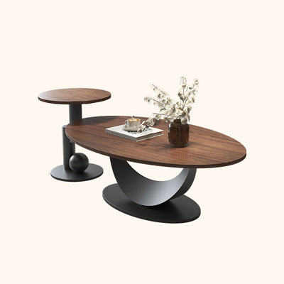 Modern Art Deco Round Multi-layer Solid Wood Panel Iron Coffee Table For Living Room