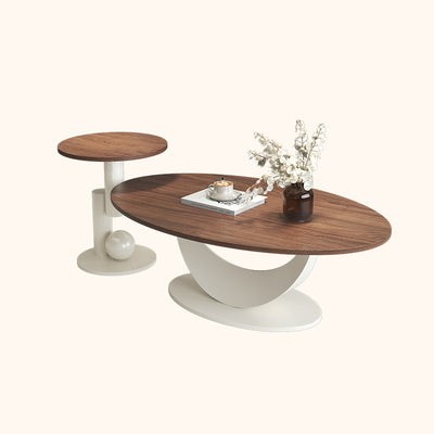 Modern Art Deco Round Multi-layer Solid Wood Panel Iron Coffee Table For Living Room