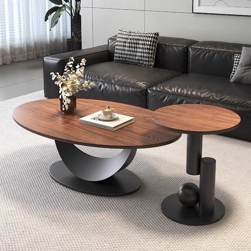 Modern Art Deco Round Multi-layer Solid Wood Panel Iron Coffee Table For Living Room