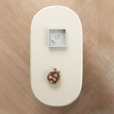 Contemporary Scandinavian Oval Multi-Layer Solid Wood Panel Stone Slab Coffee Table 2-Drawer For Living Room