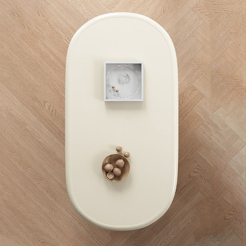 Contemporary Scandinavian Oval Multi-Layer Solid Wood Panel Stone Slab Coffee Table 2-Drawer For Living Room