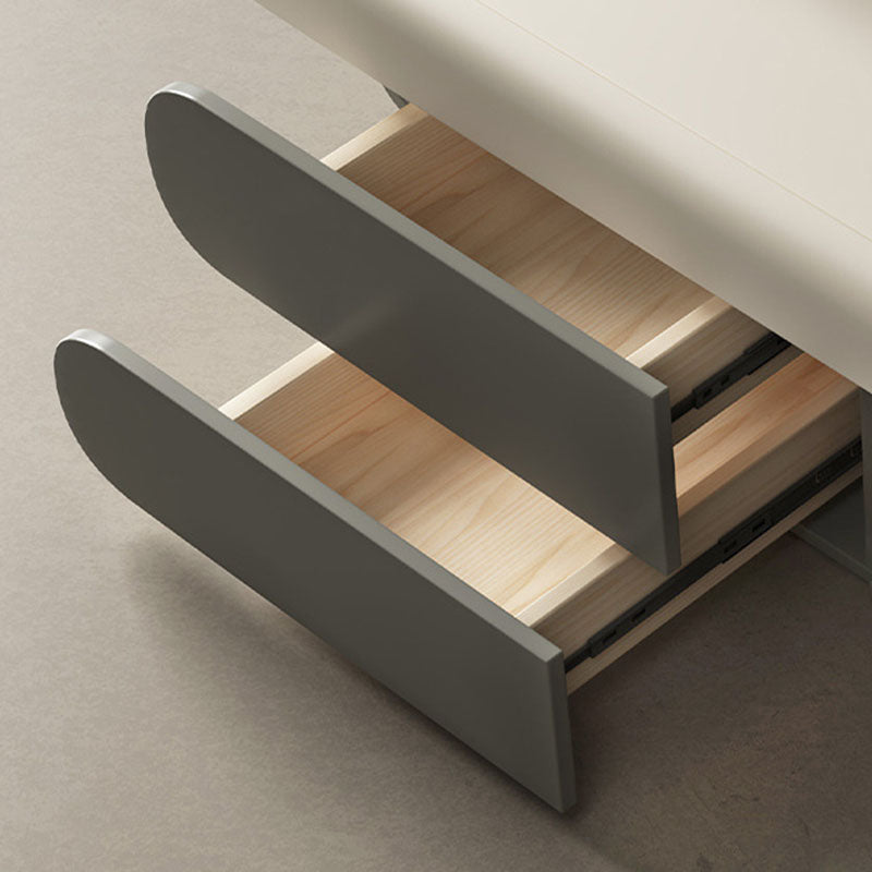 Contemporary Scandinavian Oval Multi-Layer Solid Wood Panel Stone Slab Coffee Table 2-Drawer For Living Room